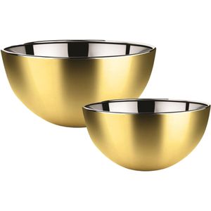 Voedsel serveer schalen set - 4x stuks - metallic goud - RVS - Dia 19/23 cm - Serveerschalen