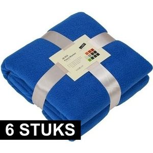 6x Warme fleece dekens/plaids kobaltblauw 130 x 170 cm 240 grams kwaliteit - Plaids