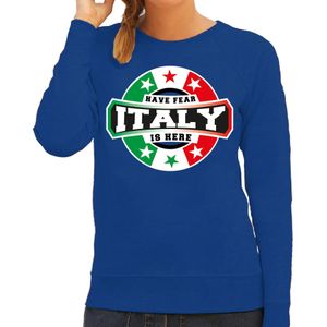 Have fear Italy is here / Italie supporter sweater blauw voor dames - Feesttruien