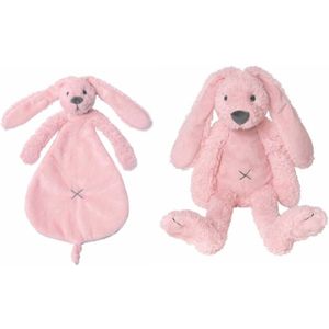 Happy Horse roze konijnen baby knuffeltje en knuffeldoekje Richie voor jongens/meisjes - Kraamcadeau