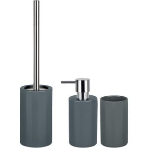 Spirella Badkamer accessoires set - WC-borstel/zeeppompje/beker - porselein - donkergrijs - Luxe uitstraling