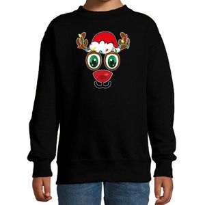 Kersttrui/sweater voor kinderen - Rudolf gezicht - rendier - zwart - kerst truien kind