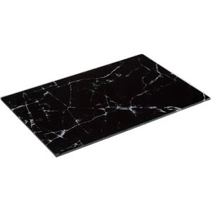 5Five snijplank/serveerplank van glas - rechthoek - zwart met marmer print - 30 x 20 cm - Snijplanken