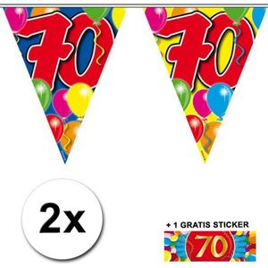 2 x Leeftijd vlaggenlijnen 70 jaar met sticker - Vlaggenlijnen