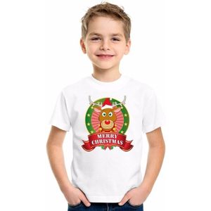 Witte Kerst t-shirt voor kinderen met rendier - kerst t-shirts kind