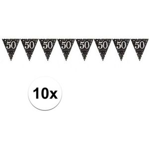 10x 50 jaar leeftijd versiering slinger zwart - Vlaggenlijnen