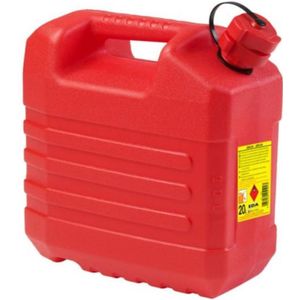 Kunststof jerrycan 20 liter rood geschikt voor gevaarlijke vloeistoffen L35 x B23 x H37 cm - Jerrycan voor brandstof