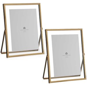 Giftdecor Fotolijstje voor 13 x 18 cm foto - 2x - goud - metaal - Modern - frame 18 x 23 cm - staand - Fotolijsten