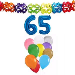 Verjaardag versiering pakket 65 jaar - opblaascijfer/slinger/ballonnen - Feestpakketten