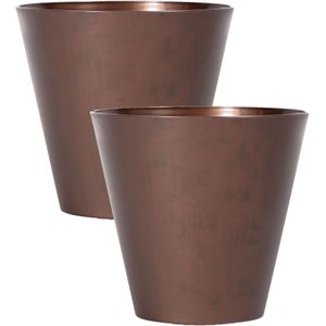 Bloempot/plantenpot voor buiten - Set van 4x stuks - kunststof - brons/cortenstaal look - D25 x H23  - Plantenpotten