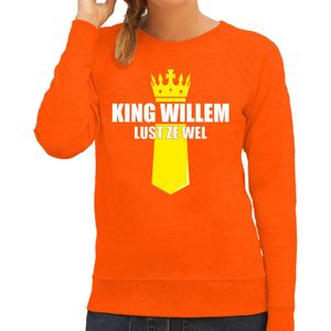 King Willem lust ze wel met kroontje Koningsdag sweater / trui oranje voor dames - Feesttruien