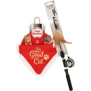 Bandana halsband rood - met speelgoed hengel - voor katten/poezen - kerstcadeau - Kerstsokken