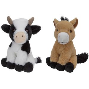 Pluche Boerderijdieren Knuffels Koe en Paard van 23 cm - Speelgoed Dieren