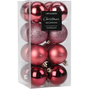 Kleine kerstballen - 24x - kunststof - roze - 3 cm - Kerstbal