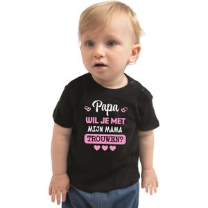 Huwelijksaanzoek peuter t-shirt - Papa/Mama - zwart - bruiloft/trouwen - Feestshirts