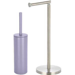 Spirella Badkamer accessoires set - WC-borstel/toiletrollen houder - metaal - lila paars/zilver - Luxe uitstraling