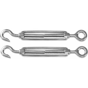 AMIG Spanschroeven/draadspanner met haak/oog - 2x - 12.5cm - 316L RVS - 300kg - M10 schroefdra - Ophanghaak