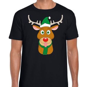 Foute Kerst t-shirt rendier Rudolf groene kerstmuts zwart heren - kerst t-shirts