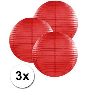 3 bolvormige lampionnen rood 25 cm - Feestlampionnen