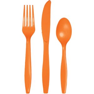 Oranje plastic bestek 72x delig - Feestbestek
