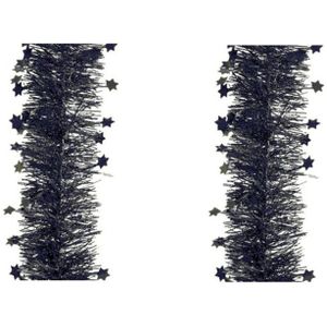 3x stuks zwarte sterren kerstslingers 10 cm breed x 270 cm kerstversiering - Kerstslingers