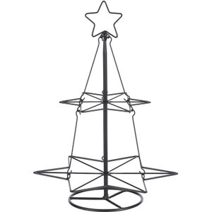 Metalen decoratie kerstboom zwart 40 cm kerstballen standaard/rekje - Kunstkerstboom