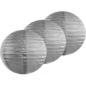 Set van 4x stuks luxe party bol lampionnen zilver 35 cm - Feestlampionnen