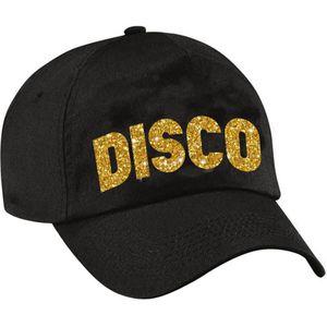Disco verkleed pet/cap voor volwassenen - goud glitter - unisex - zwart - Verkleedhoofddeksels