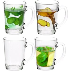 Theeglas - 4x - transparant - glas - 8 x 8 x 11 cm - 320 ml - hittebestendig - Koffie- en theeglazen