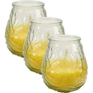 Geurkaars citronella - 3x - in windlicht -  glas - 10 cm - citrusgeur - geurkaarsen