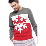 Foute rood/grijze kersttruien sneeuwvlok print voor heren - kerst truien