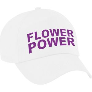 Paarse letters flower power verkleed pet/cap wit volwassenen - Verkleedhoofddeksels