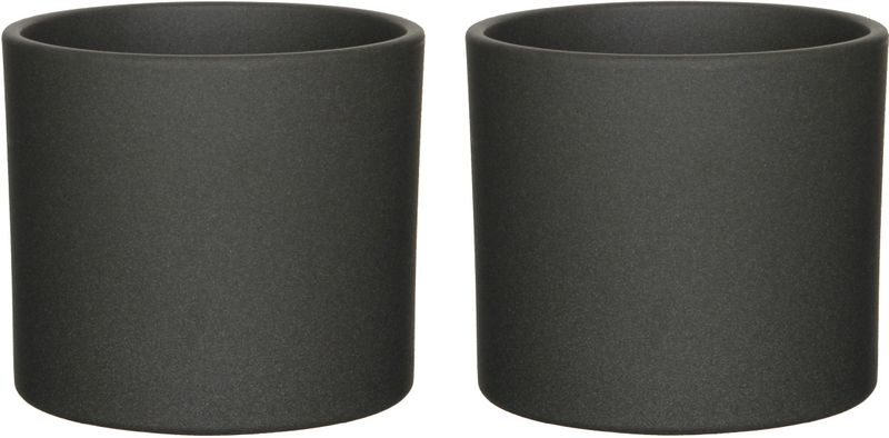 2x stuks bloempotten mat donkergrijs keramiek voor kamerplant H14.5 x D17.5 cm - Plantenpotten