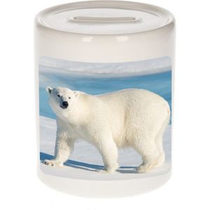Dieren foto spaarpot witte ijsbeer 9 cm - ijsberen spaarpotten jongens en meisjes - Spaarpotten