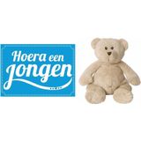 Kraamcadeau Jongen Happy Horse Knuffelbeer Buster 17 cm met Geboortekaart - Baby Geboorte Kado