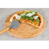 Bamboe houten pizza serveerplank met pizzasnijder en pizzaschep 32 cm - Serveerplanken