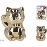 Spaarpot kat/poes in het glimmend goud 17.5 cm - Spaarpotten