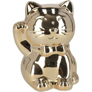 Spaarpot kat/poes in het glimmend goud 17.5 cm - Spaarpotten