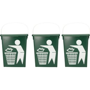 3x stuks groene vuilnisbakken/afvalbak voor gft/organisch afval 5 liter - Prullenbakken