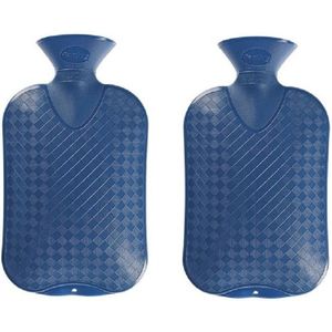 Set van 2x stuks warm water kruiken blauw ruit/ribbel 2 liter - Kruiken