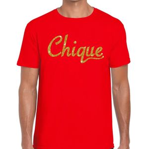 Chique goud glitter tekst t-shirt rood heren - Feestshirts