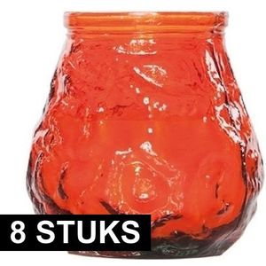 8x Horeca kaarsen oranje in kaarshouder van glas 7 cm brandtijd 17 uur - Waxinelichtjes