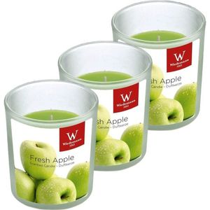 3x Geurkaarsen appel in glazen houder 25 branduren - Geurkaarsen appel geur - Woondecoraties