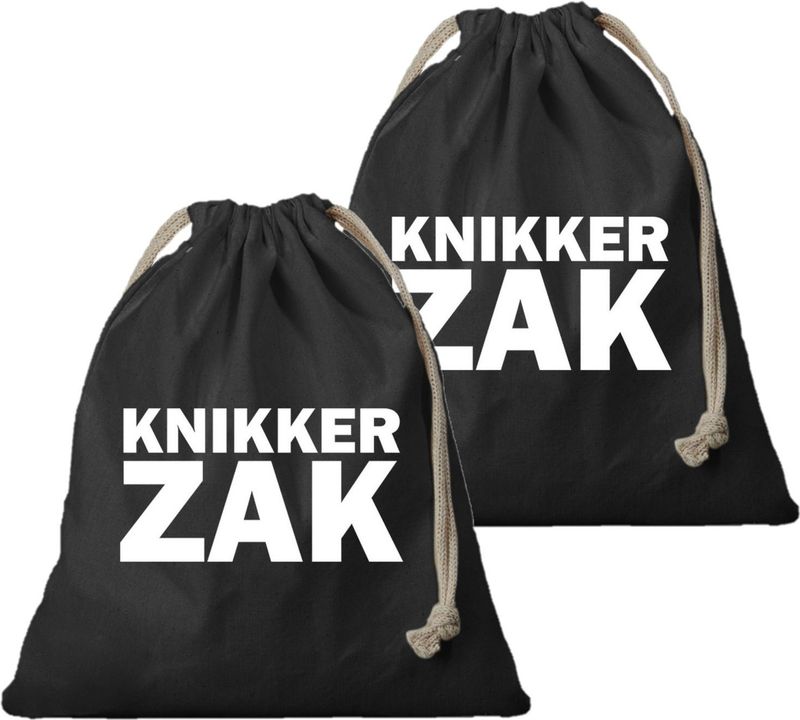 2x Katoenen canvas knikkerzak zwart met sluitkoord voor jongens en meisjes - Opbergzakje knikkers - Grote knikkerzaken