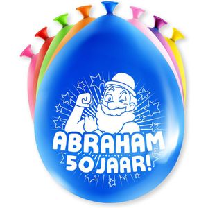 8x stuks Abraham/50 jaar feest ballonnen - diverse kleuren - latex - ca 30 cm - Ballonnen