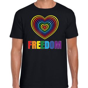 Regenboog hart Freedom gay pride zwart t-shirt voor heren - Feestshirts