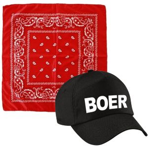 Boer verkleed pet zwart met rode hals zakdoek volwassenen - Verkleedhoofddeksels