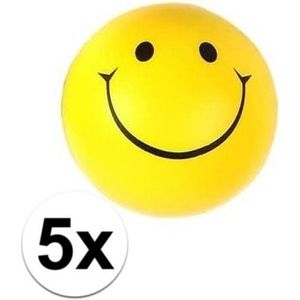 5x Stressballetje gele smiley - Stressballen