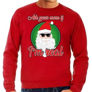 Foute Kersttrui / sweater - ask your mom í am real - rood voor heren - kerstkleding / kerst outfit S