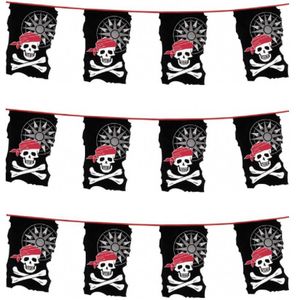 3x stuks piraten vlaggetjes slingers met doodshoofden - Vlaggenlijnen